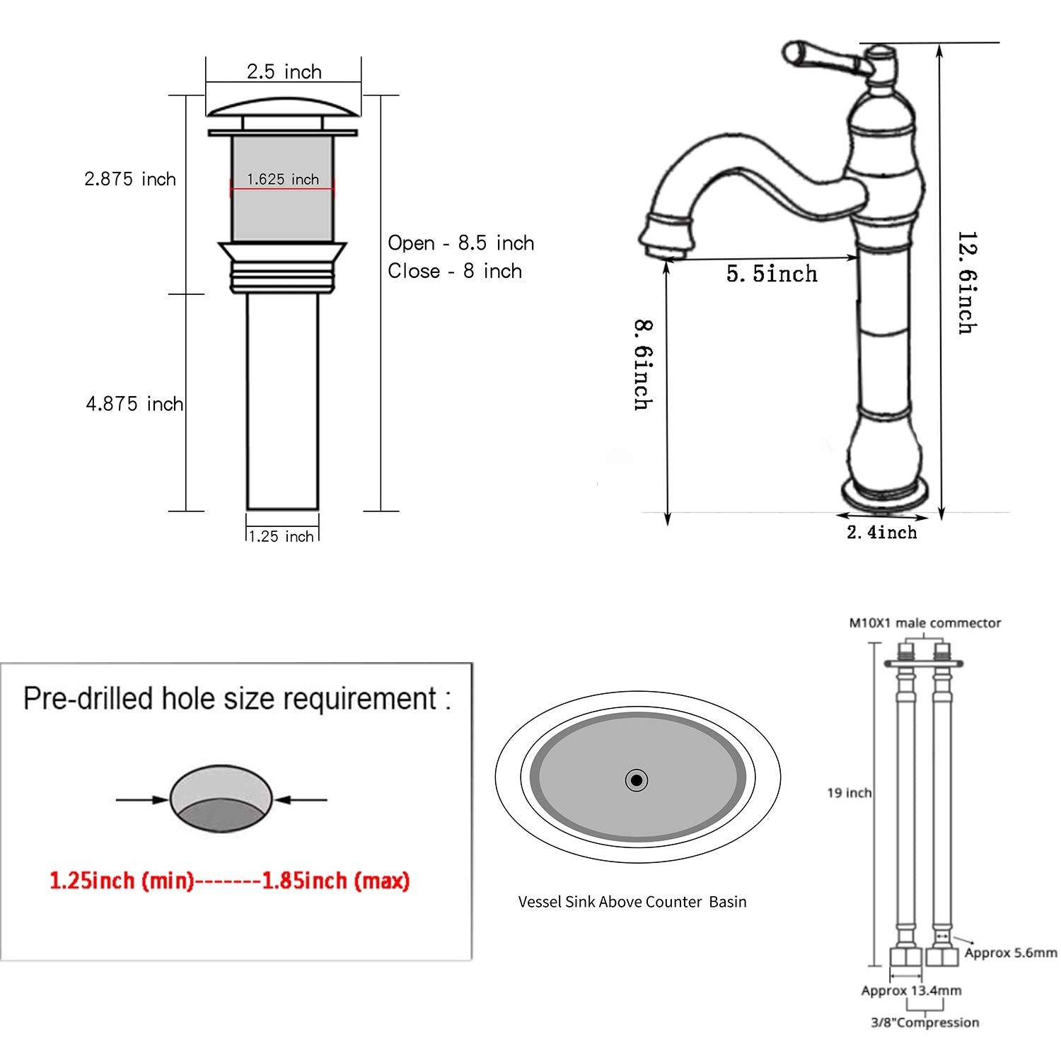 GGStudy antique brass vessel faucet with tall arc for above-counter basins.