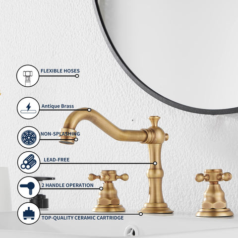 GGStudy pop-up drain with overflow matches the faucet’s antique brass finish.