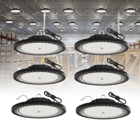 GGTH UFO LED high bay 200W shines in a workshop with clear task lighting.