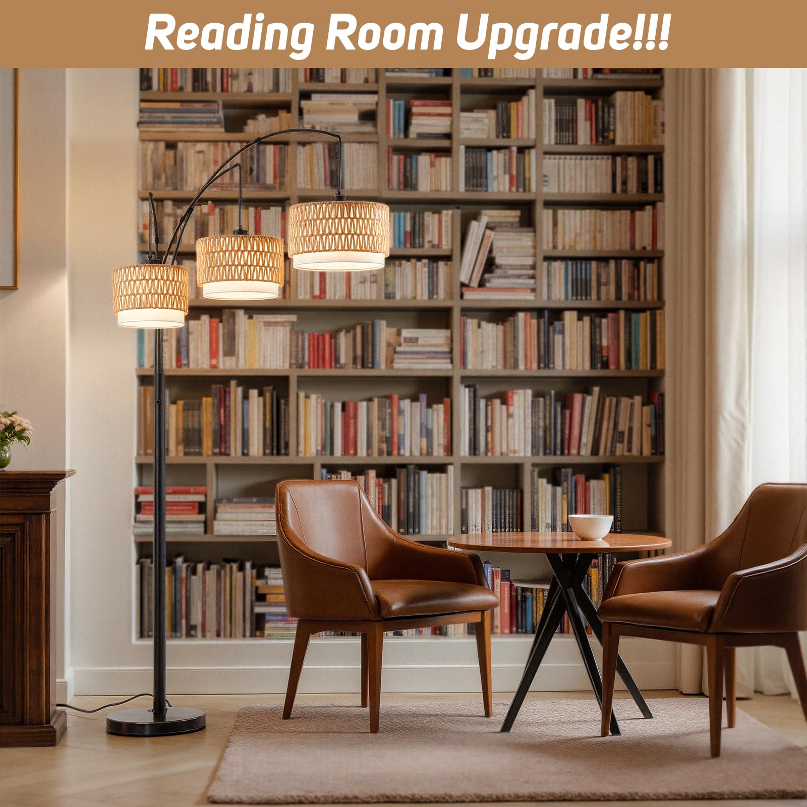 GHCKER arc lamp compatible with E26 bulbs for flexible lighting options.