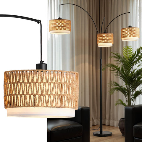 GHCKER rattan floor lamp with 80-inch arc for warm, inviting living spaces.