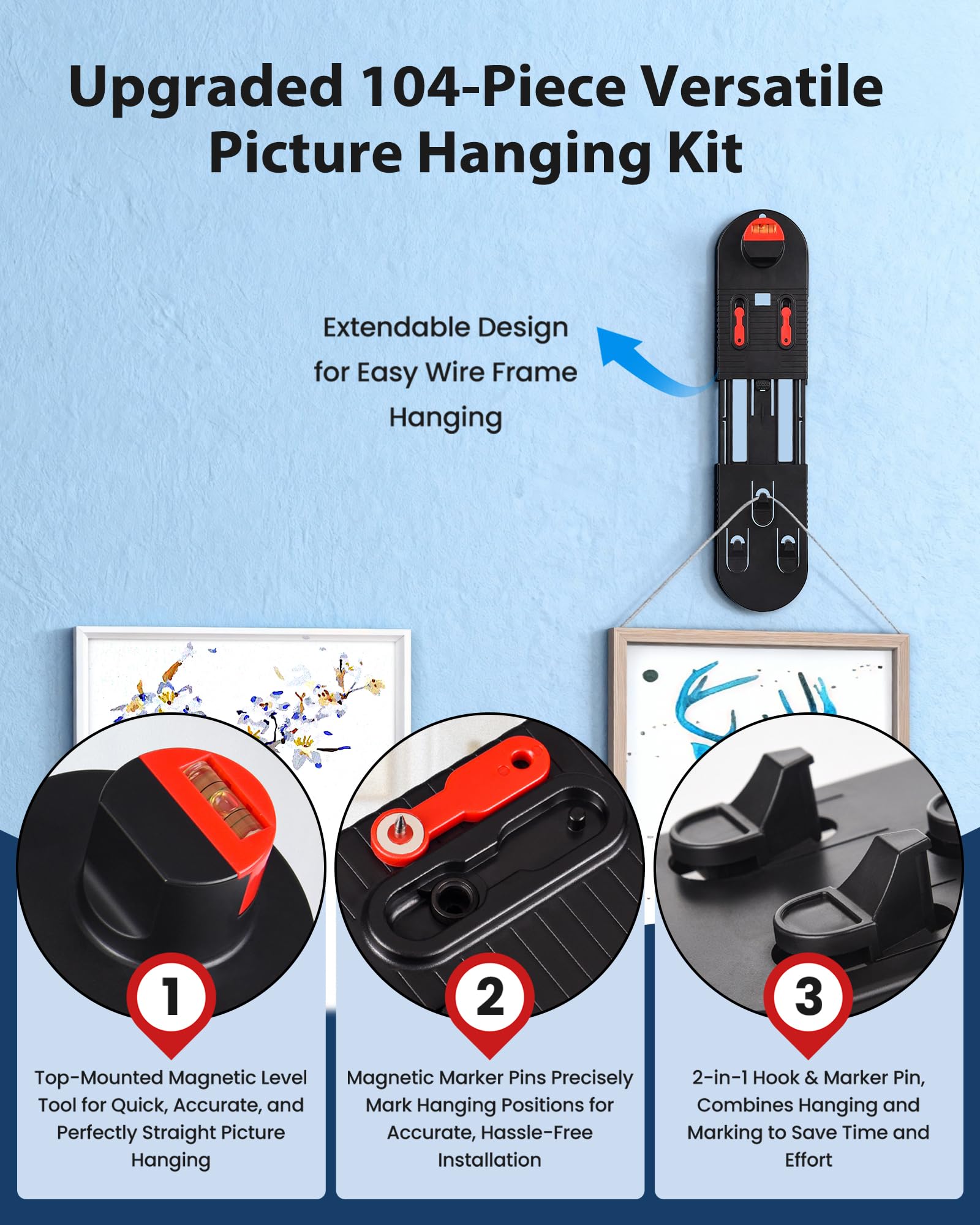 Ghgiyrf 104-piece kit supports frames of various sizes and weights.