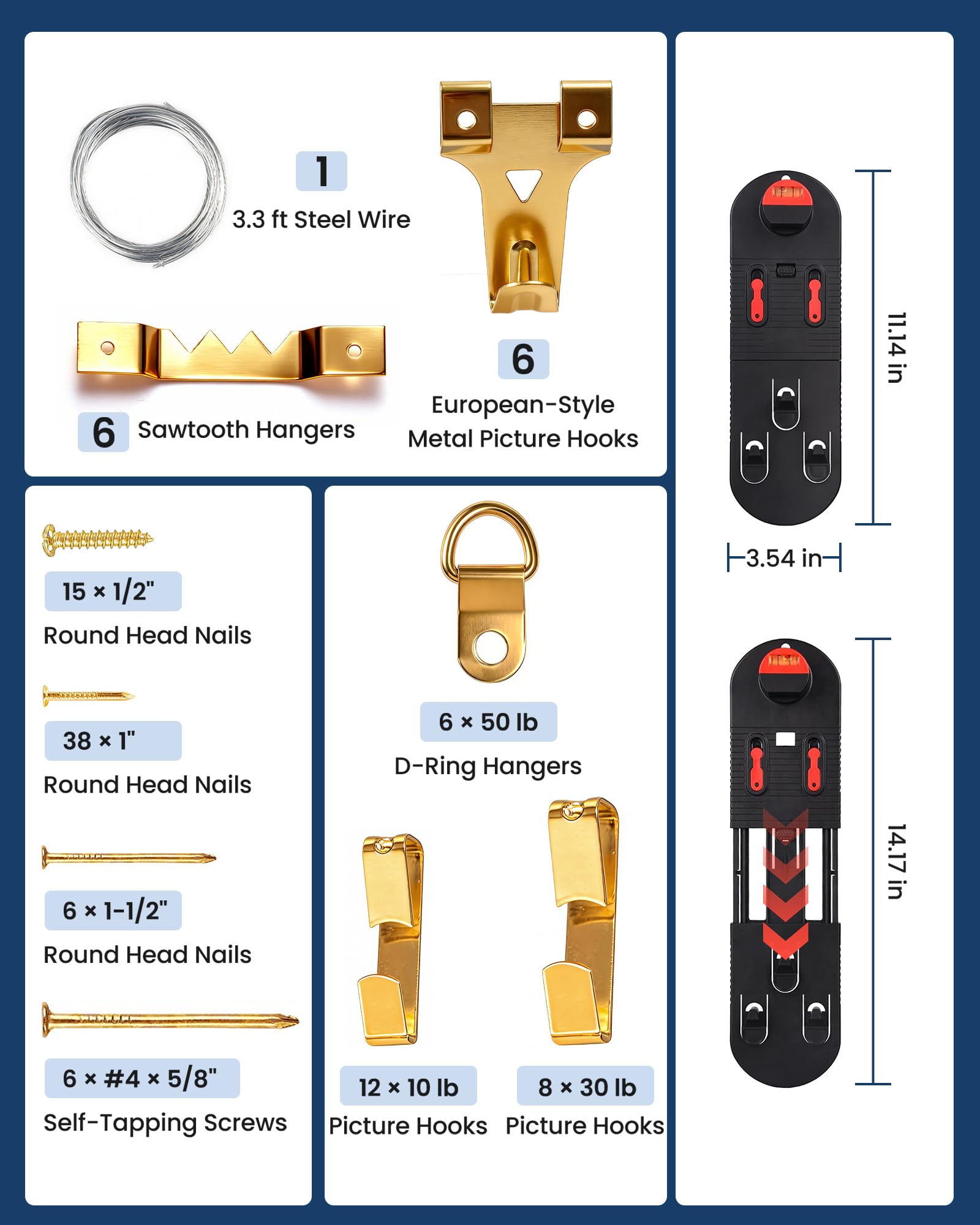 Ghgiyrf heavy-duty hooks, rings, and wire ensure sturdy art support.