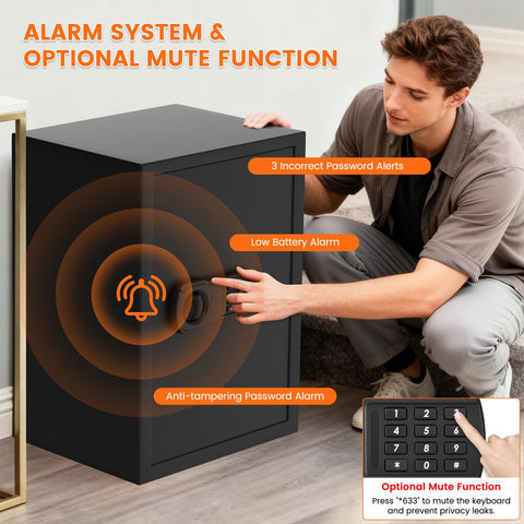 GHJGAGE dual alarm system highlights theft deterrence and access controls.
