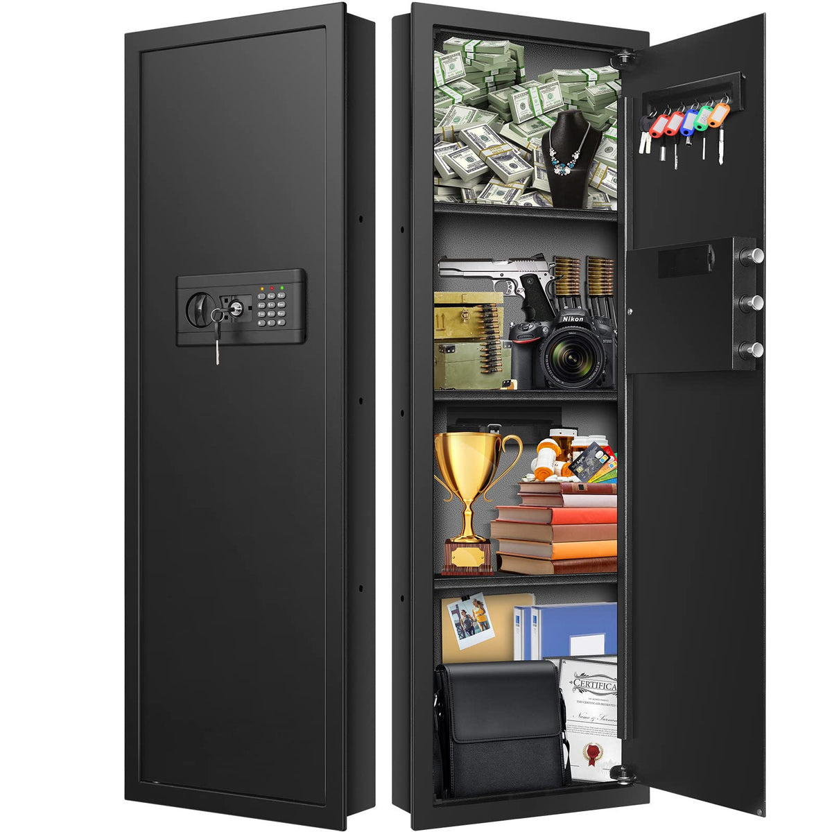 GHJGAGE hidden wall safe between studs, front view, discreet and secure storage option.