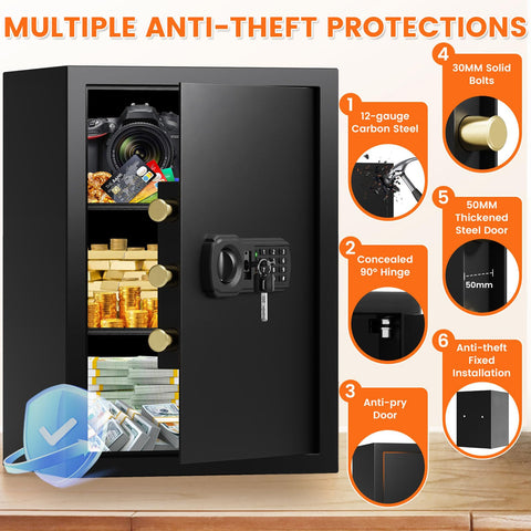 GHJGAGE large safe box with open lid reveals organized interior storage.