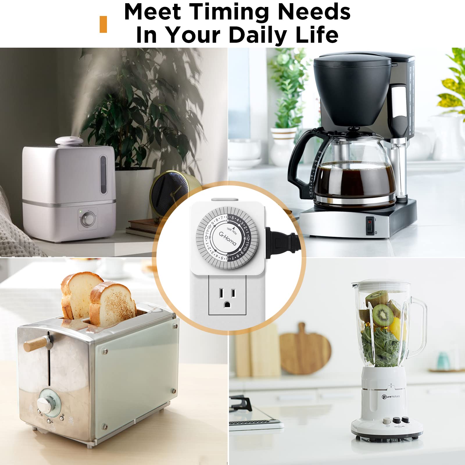 G-Homa timer supports 125V 60Hz devices for common home appliances.