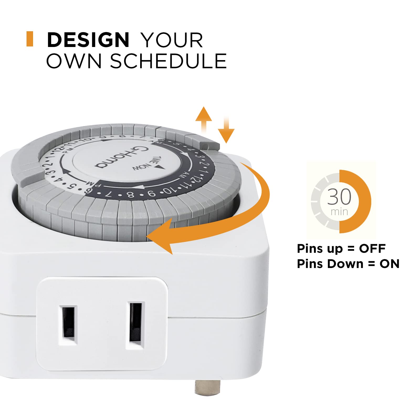 G-Homa plug-in timer offering easy manual setup without tools.