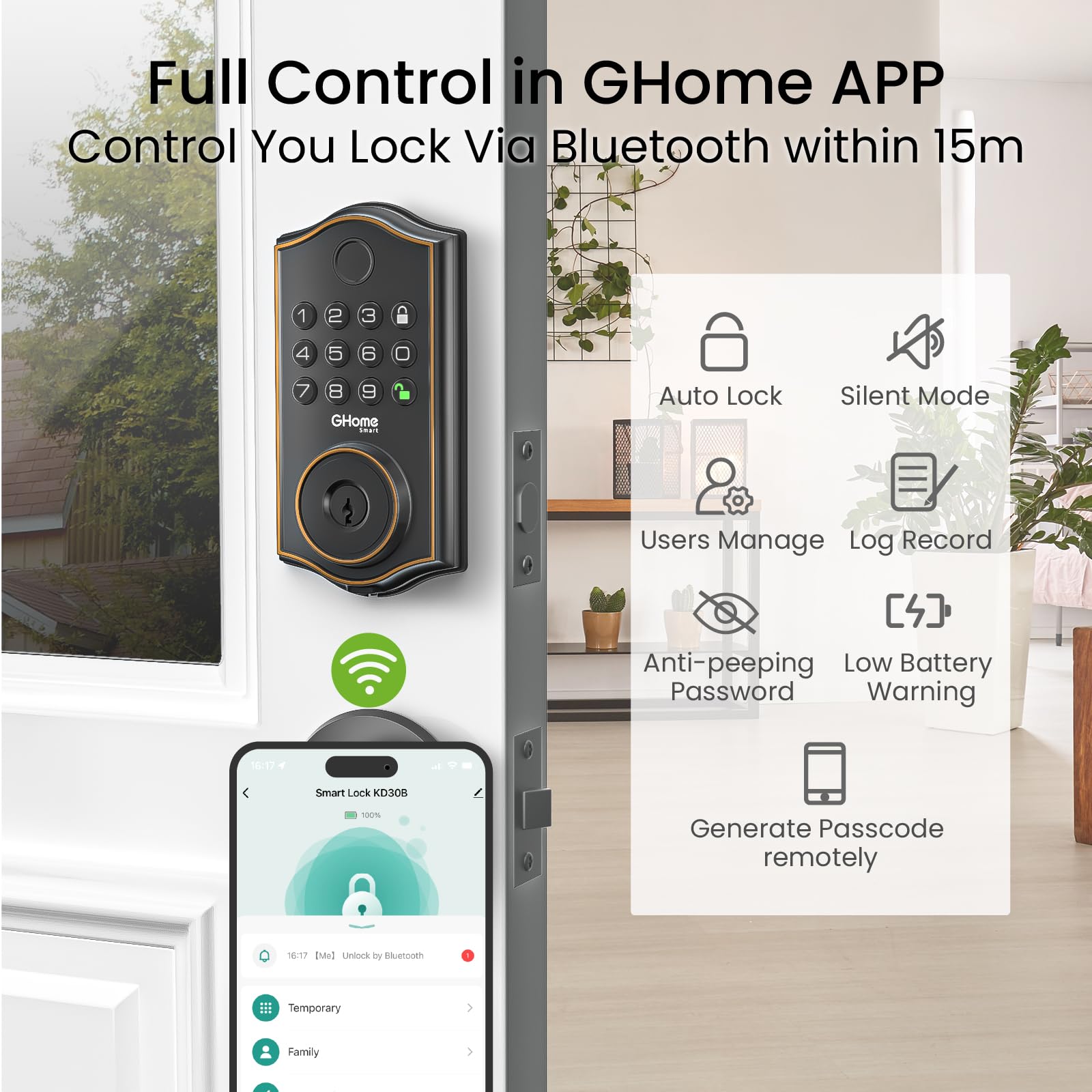 GHome Smart auto-lock feature securing the door after a set interval.