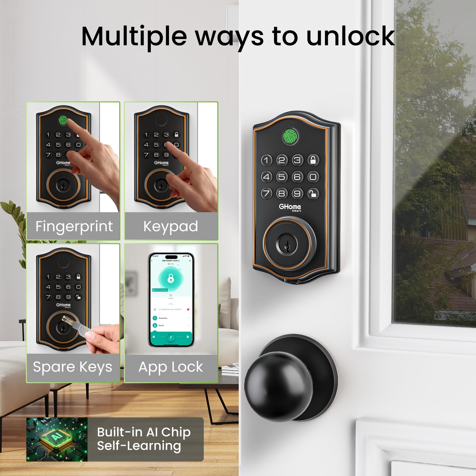 GHome Smart deadbolt fingerprint unlock demonstrating fast access.