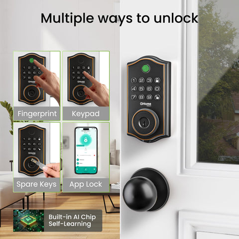 GHome Smart deadbolt fingerprint unlock demonstrating fast access.