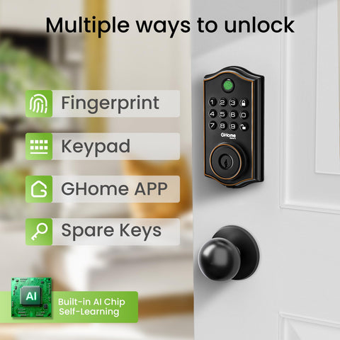 GHome Smart deadbolt lock side profile shows slim design for modern doors.