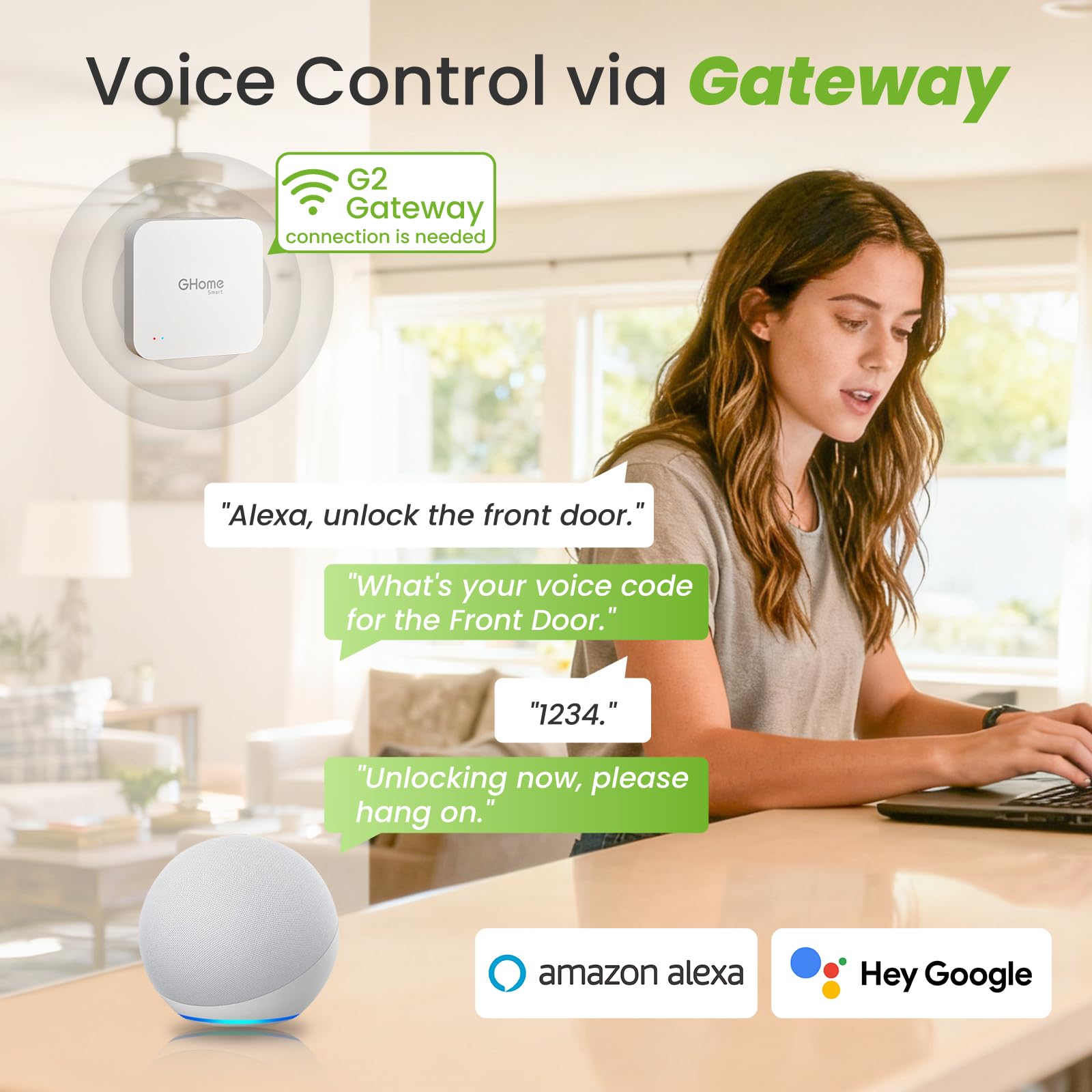 GHome Smart deadbolt lock temporary passwords enable guest access.