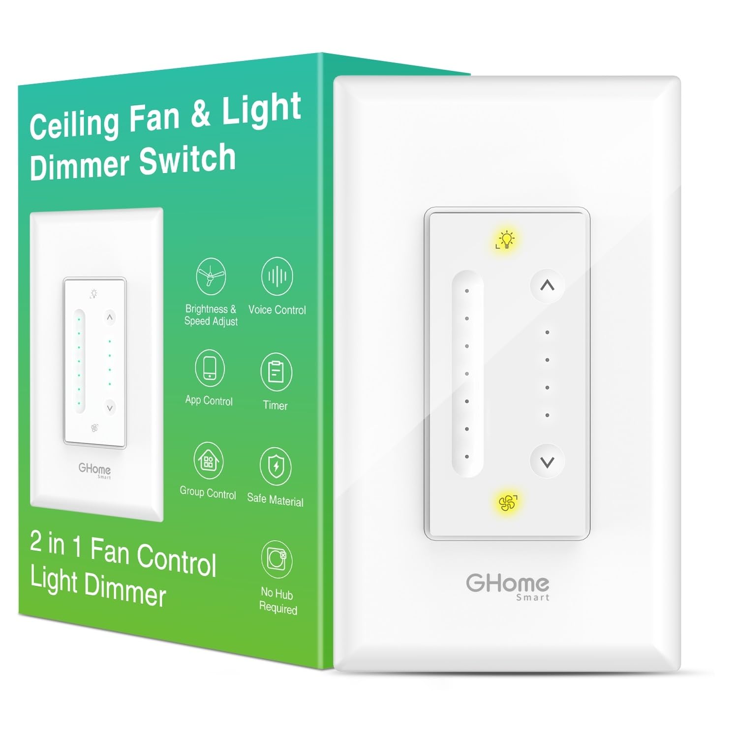 GHome Smart Dimmer Switch setup for converting a ceiling fan and light to smart control.