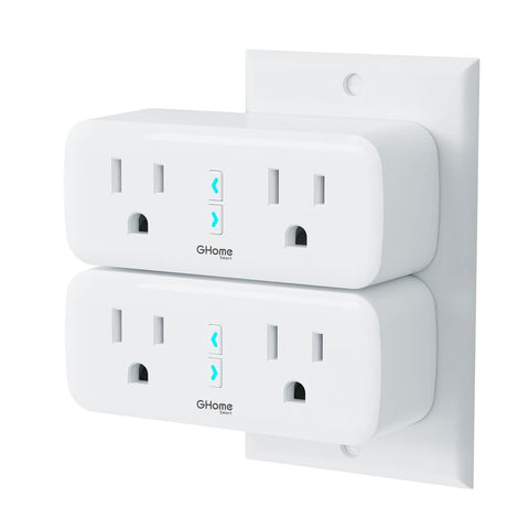 GHome Smart Dual Plug with two outlets enabling independent control for lamps and fans, improving automation options.