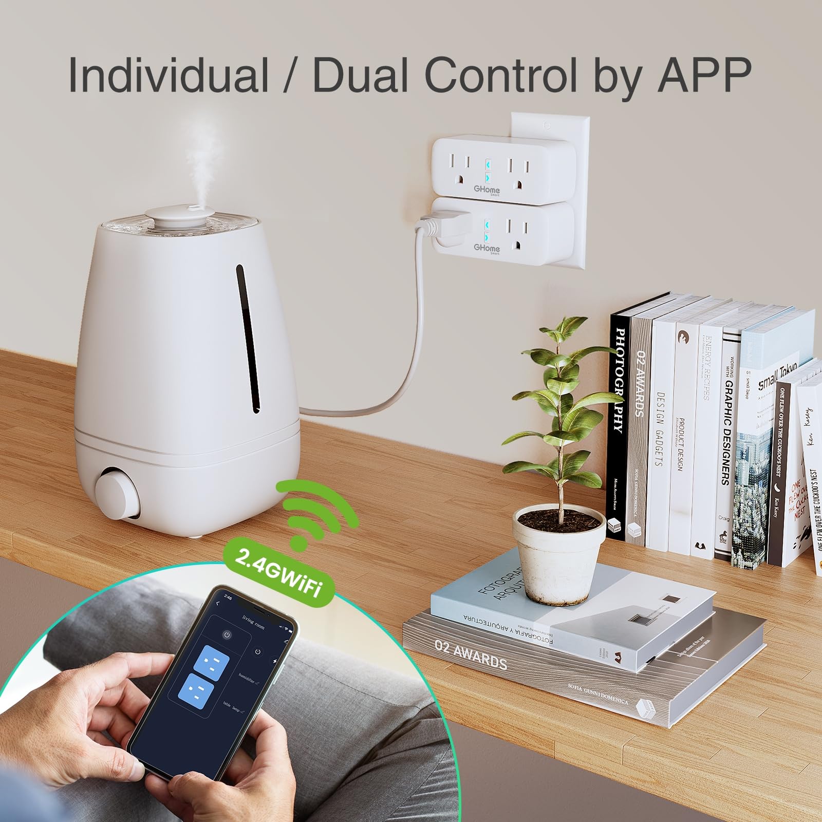 GHome Smart Dual Plug supports voice control with Alexa and Google Home for hands-free use.