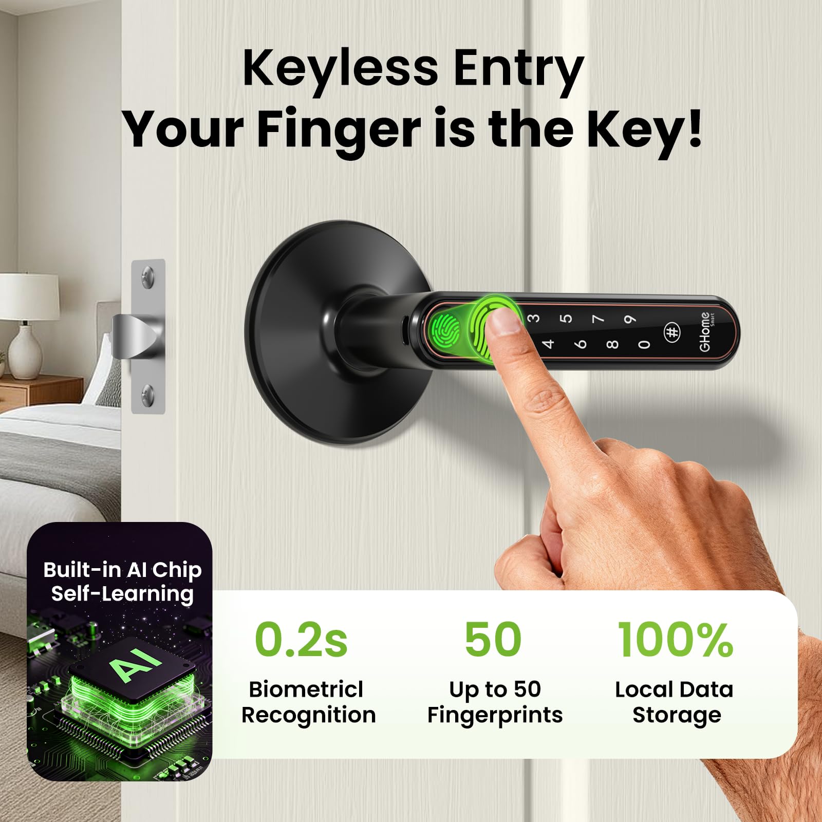 GHome Smart fingerprint door lock fingerprint unlock offers rapid, easy access.