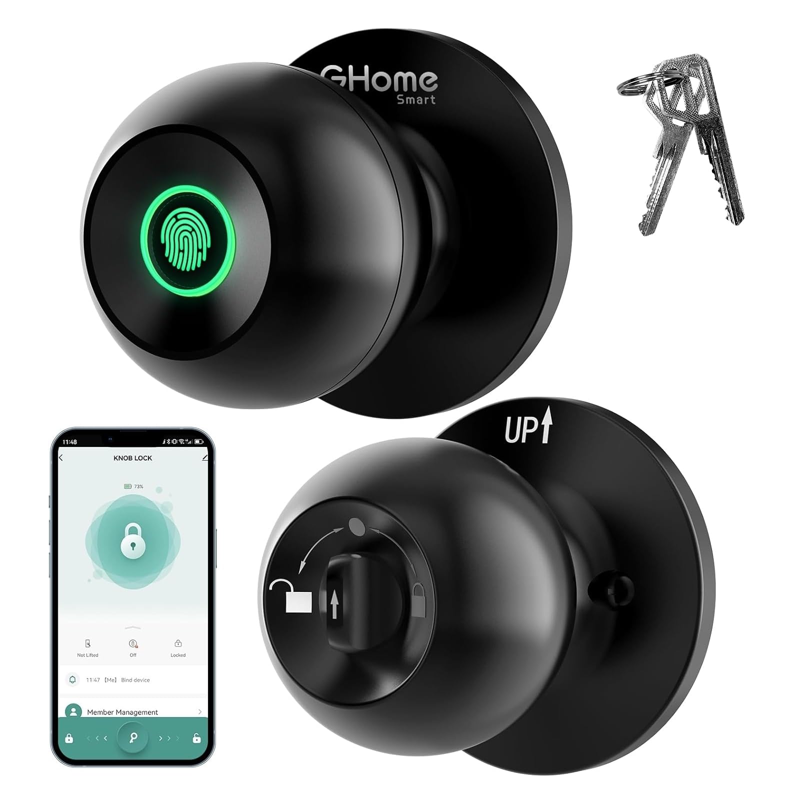 GHome Smart fingerprint door lock front view for secure keyless entry