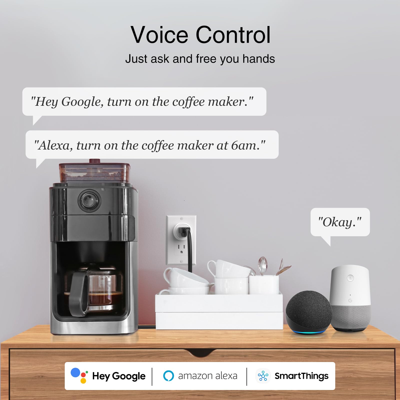 GHome Smart Plug app-remote-access lets you manage outlets from anywhere.