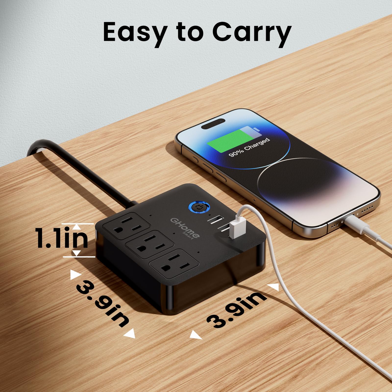 GHome Smart Plug Power Strip extension cord extends reach for desks and travel.