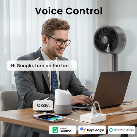 GHome Smart Plug Power Strip USB ports providing high-speed charging for devices.