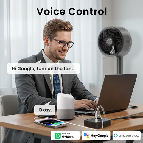 GHome Smart Plug Power Strip voice-control highlights hands-free convenience with Alexa and Google Assistant.