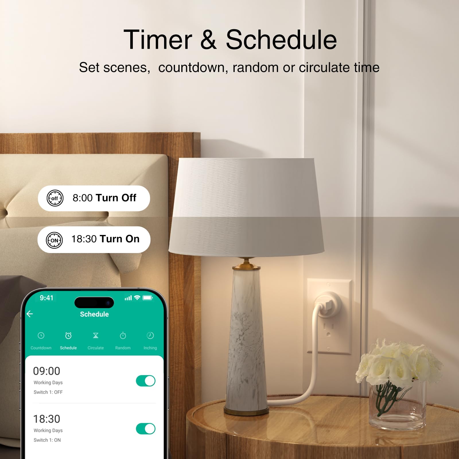 GHome Smart Plug schedules-timer automates lights and devices efficiently.