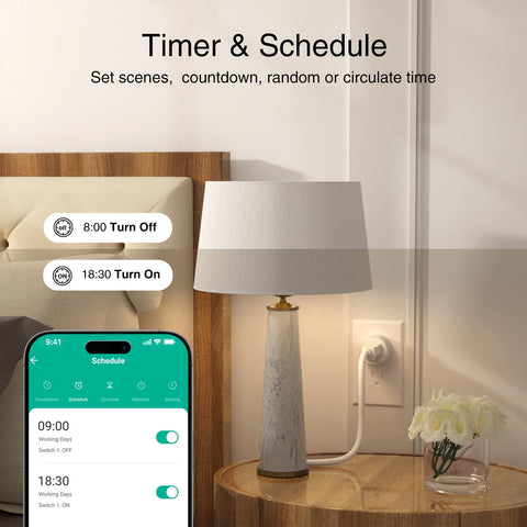 GHome Smart Plug schedules-timer automates lights and devices efficiently.