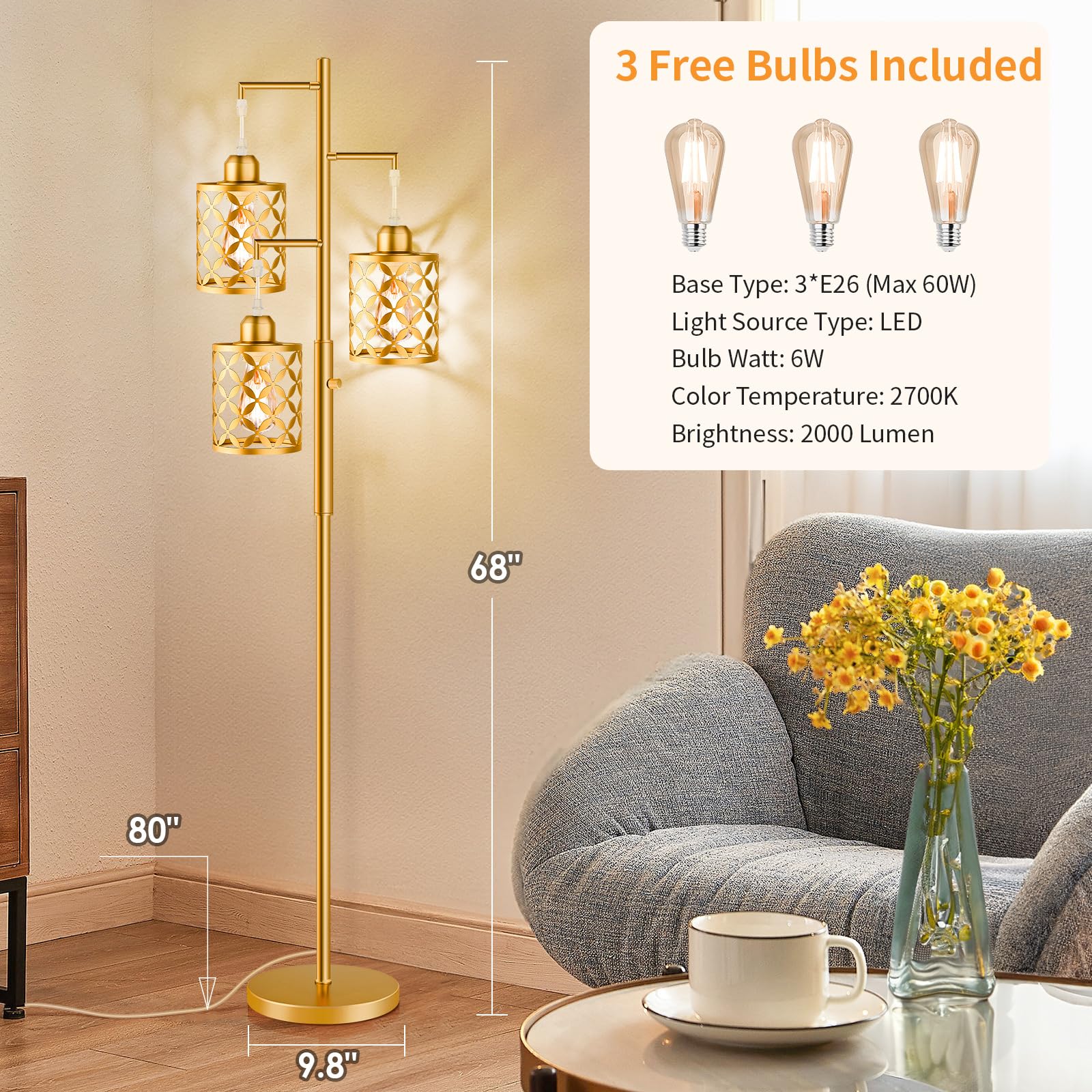 GHOOCEMLUX LED bulbs included three-pack for instant bright setup.