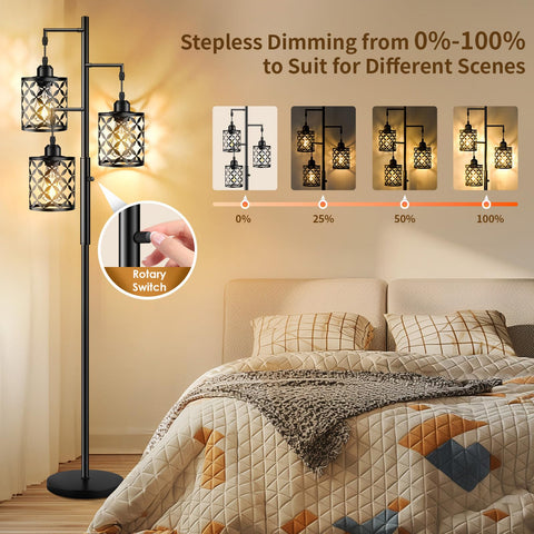 GHOOCEMLUX black standing lamp delivers warm, dimmable light for reading nooks.