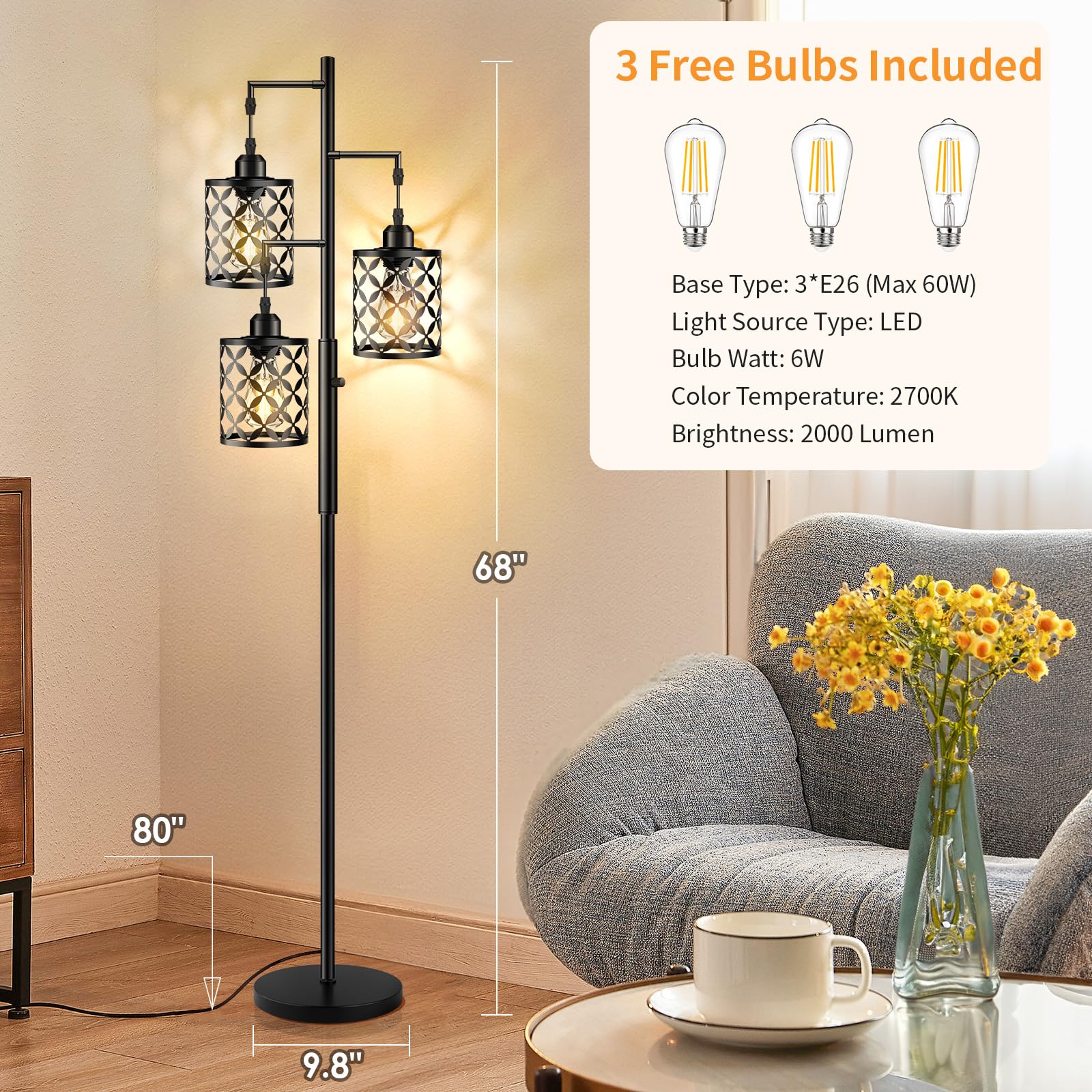 GHOOCEMLUX LED bulbs included provide instant brightness and long lifespan.