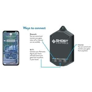 Ghost Controls app interface supports remote management and real-time gate status.