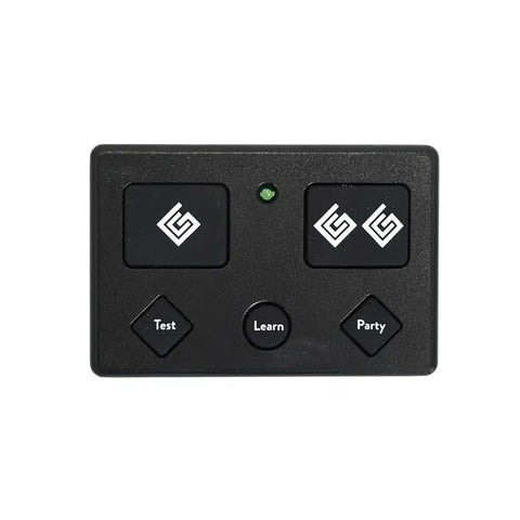 Ghost Controls AXP1 remote transmitter showing compact design for easy gate mounting.