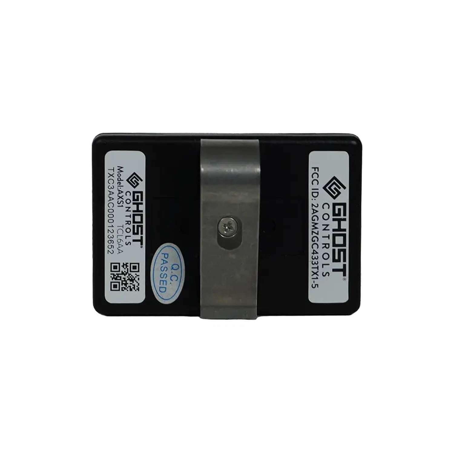 Ghost Controls AXS1 remote with battery installed highlights ready-to-use convenience.