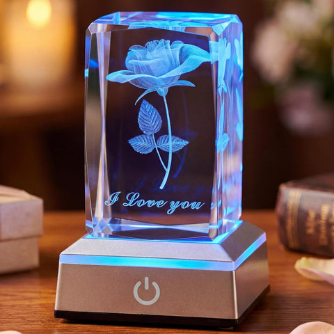 Ghtixsu 3D Rose Crystal Night Lamp displaying a vivid rose inside the crystal