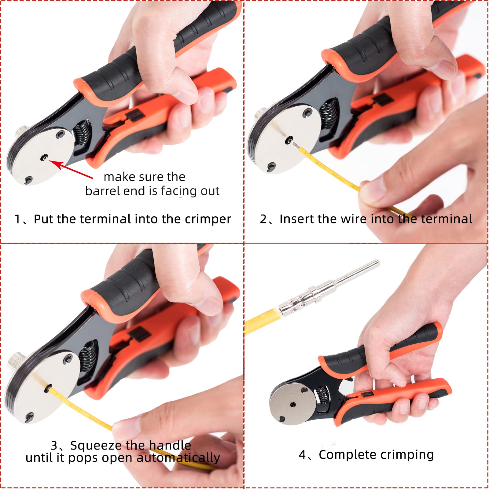 GIANNEER Deutsch crimp tool with 4-way indents for stable, repeatable crimps.