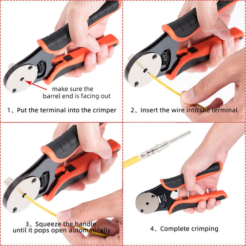 GIANNEER Deutsch crimp tool with 4-way indents for stable, repeatable crimps.