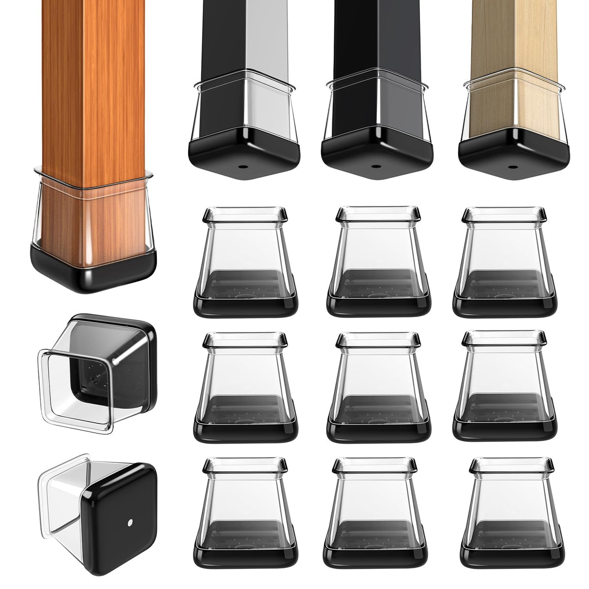 GICUNK square M chair leg sliders on a furniture leg, protecting carpet and simplifying movement.