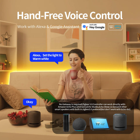 GIDEALED Alexa voice control setup with ZigBee hub.