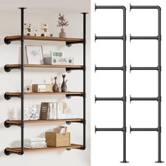 Giffgiss industrial iron pipe shelving on wall mount with 5-tier storage for books and decor