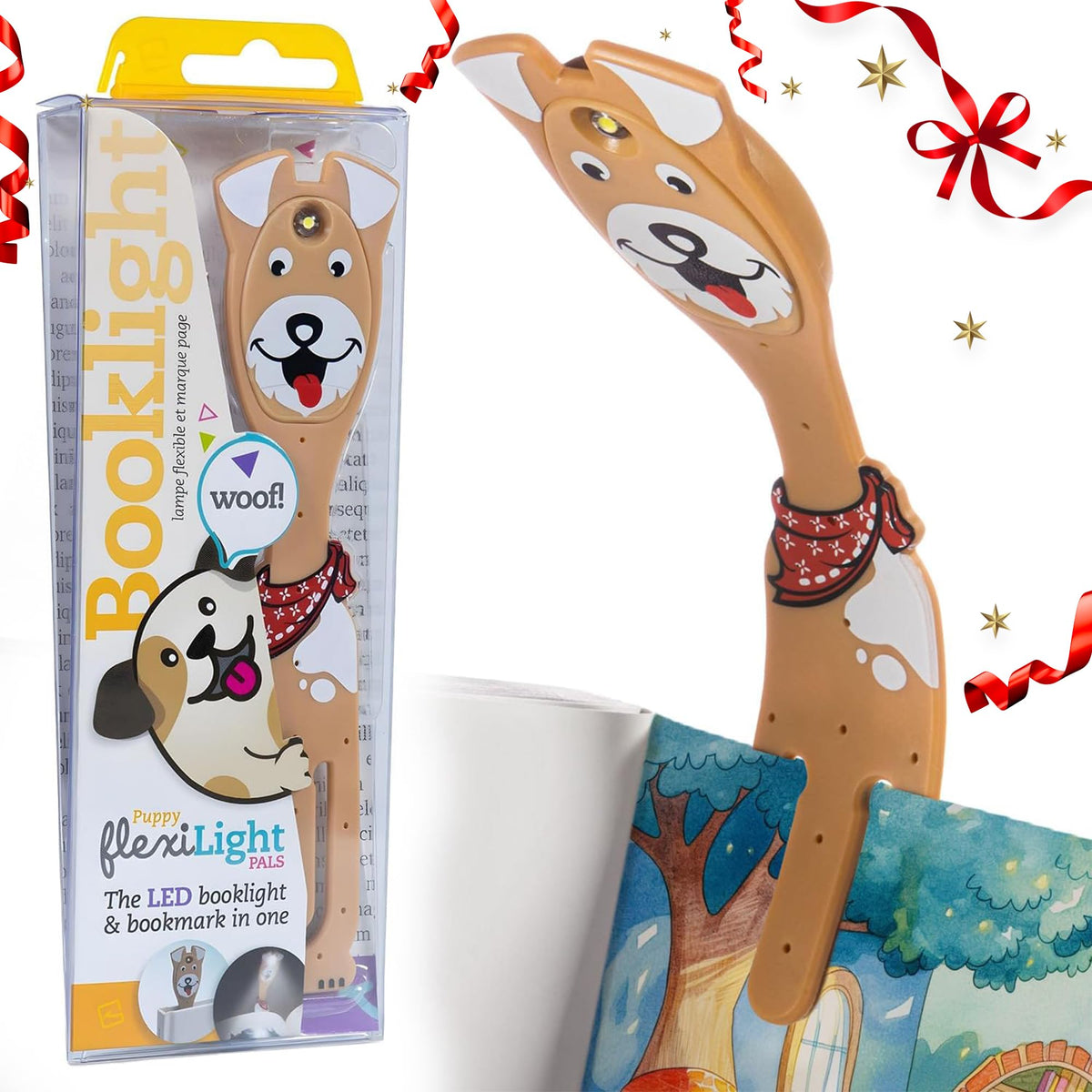Gifts for Readers & Writers Flexilight Pal dog light clip for hands-free nighttime reading.