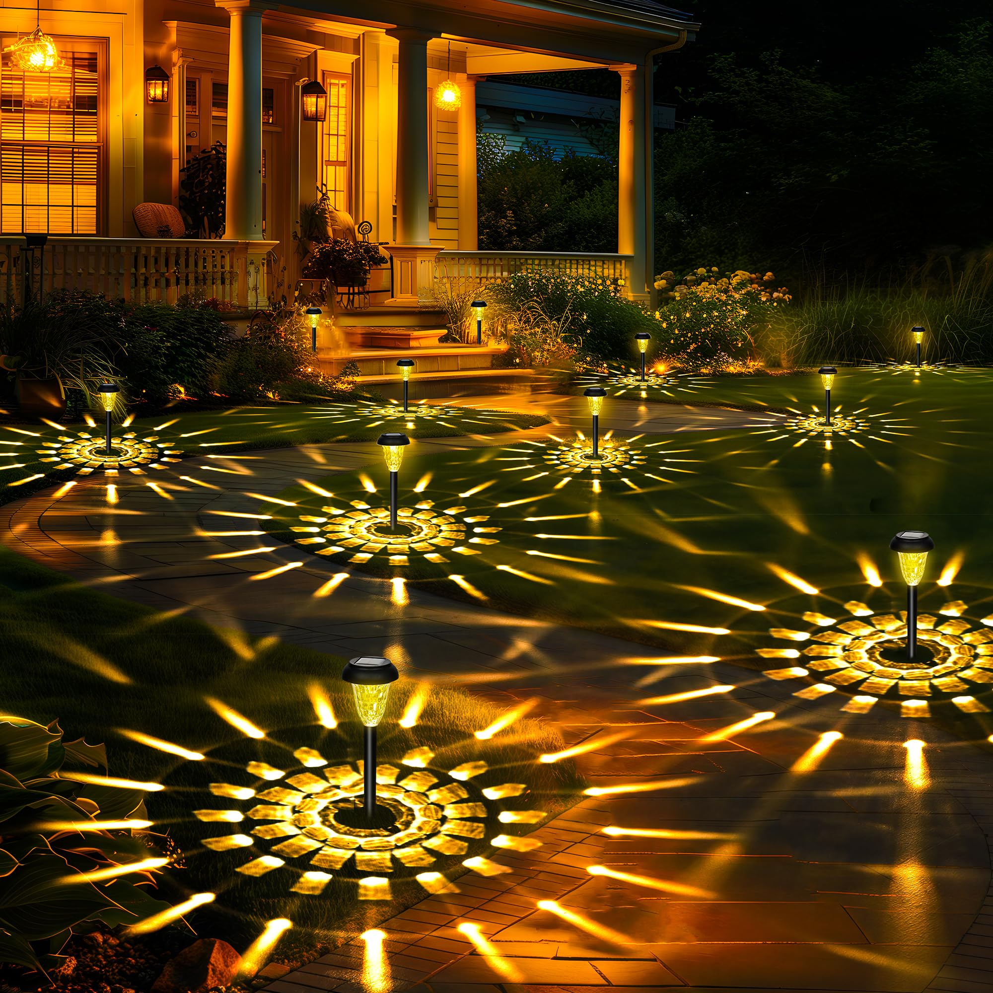 GIGALUMI 12-pack solar pathway light front-view, elegant garden decor and easy setup.