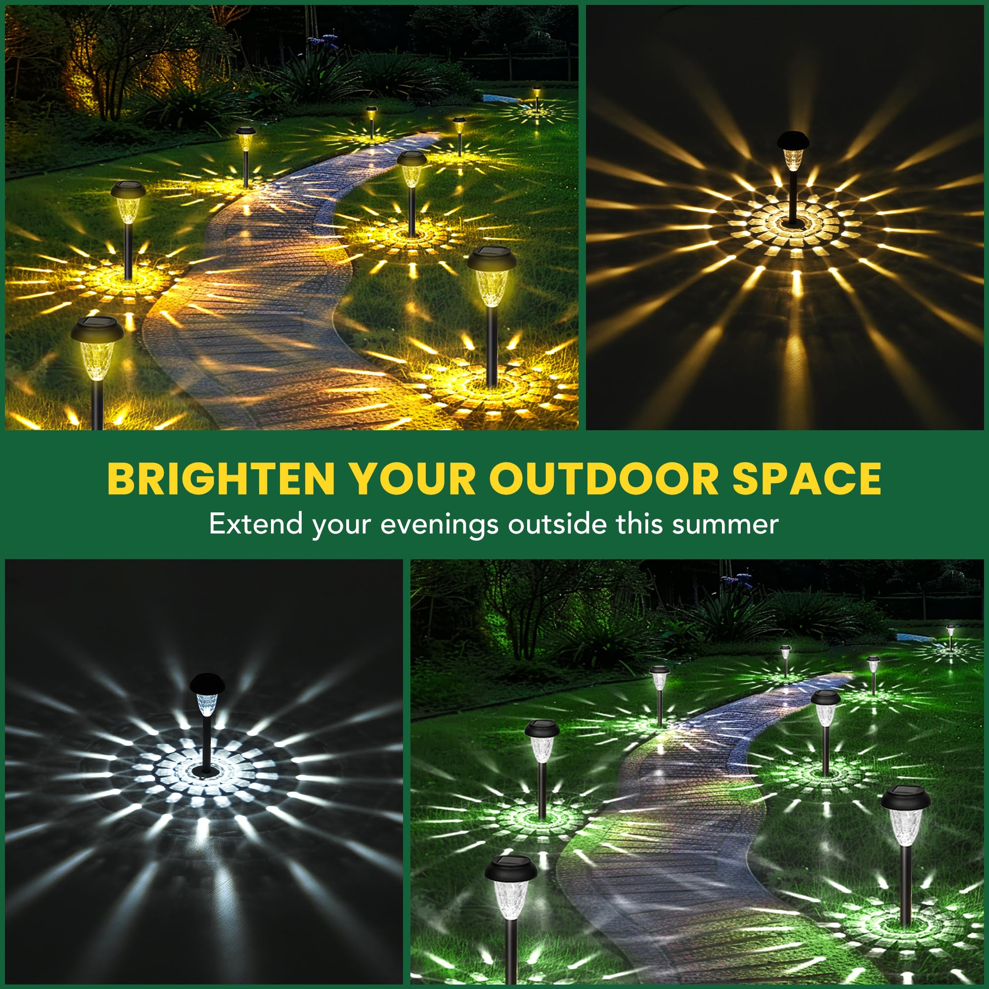 GIGALUMI 12-pack solar-pathway light, garden-setup with bright warm-white glow.