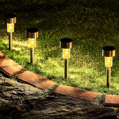GIGALUMI 16-pack solar path lights illuminate walkways with energy-saving glow.
