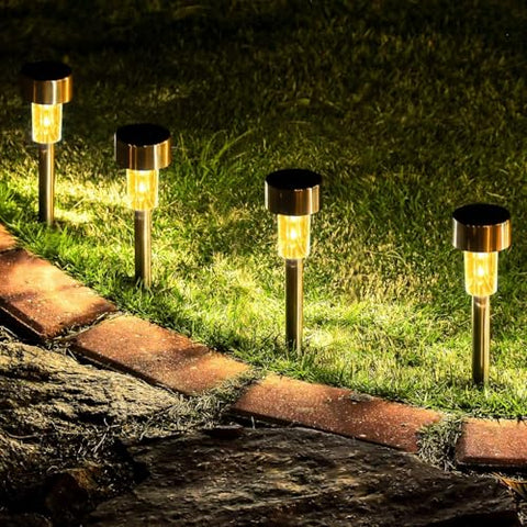 GIGALUMI 16-pack solar path lights illuminate walkways with energy-saving glow.