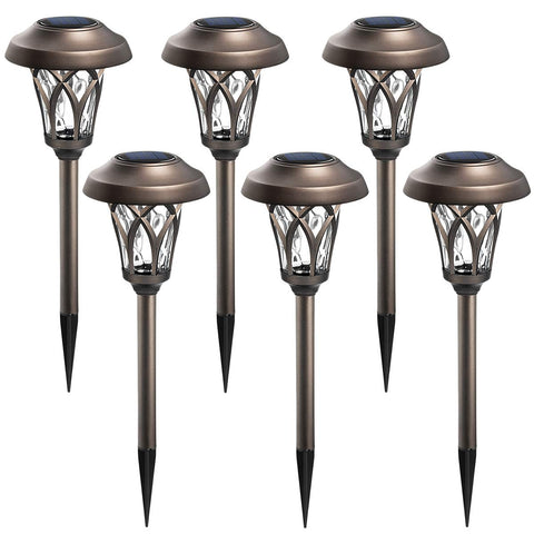 GIGALUMI 6-pack pathway lights in brown provide warm white illumination for safe night paths.