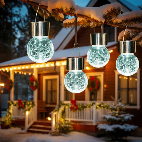 GIGALUMI 8-pack solar hanging lights illuminate outdoor spaces with changing colors.