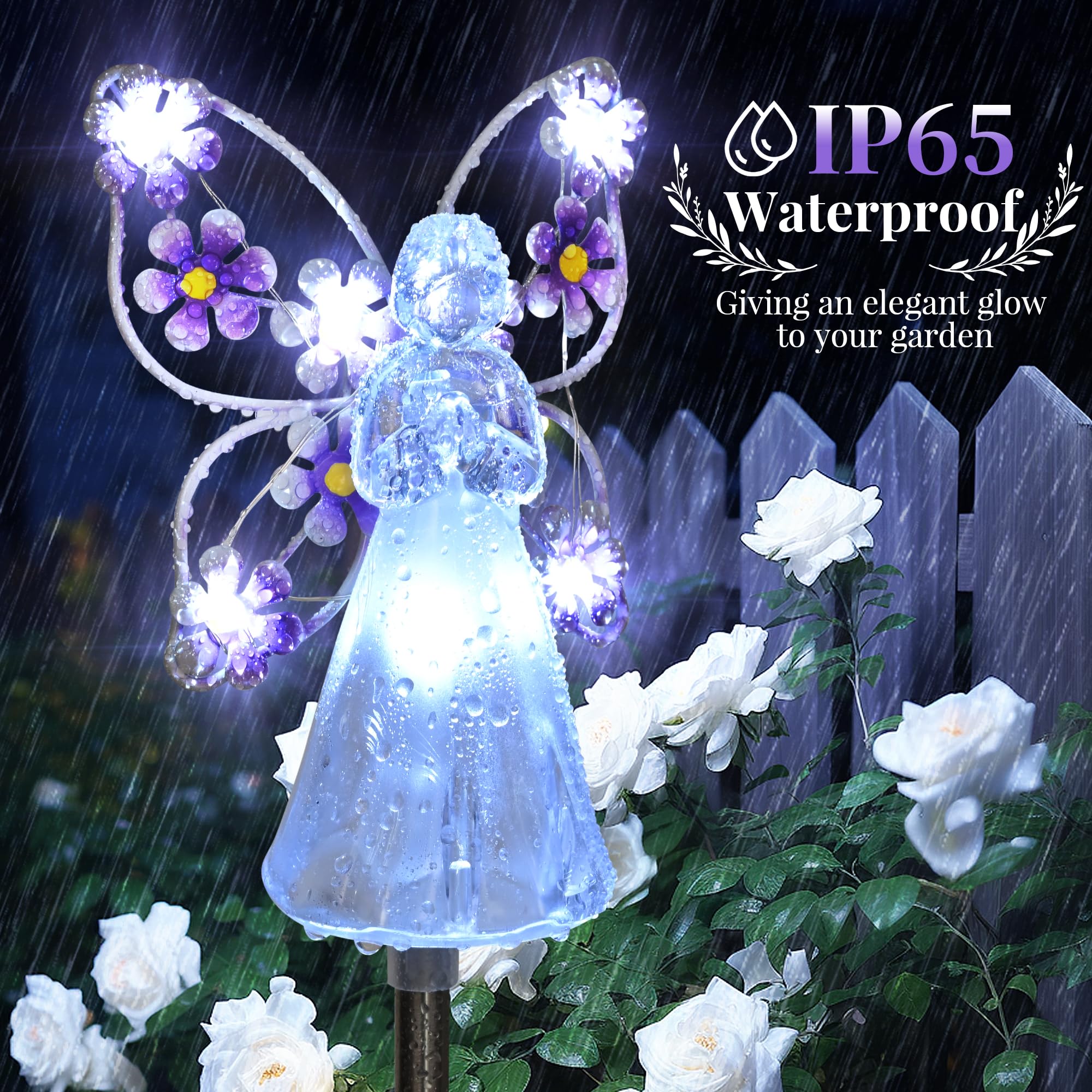 GIGALUMI weatherproof angel stake lights endure outdoor use year-round.