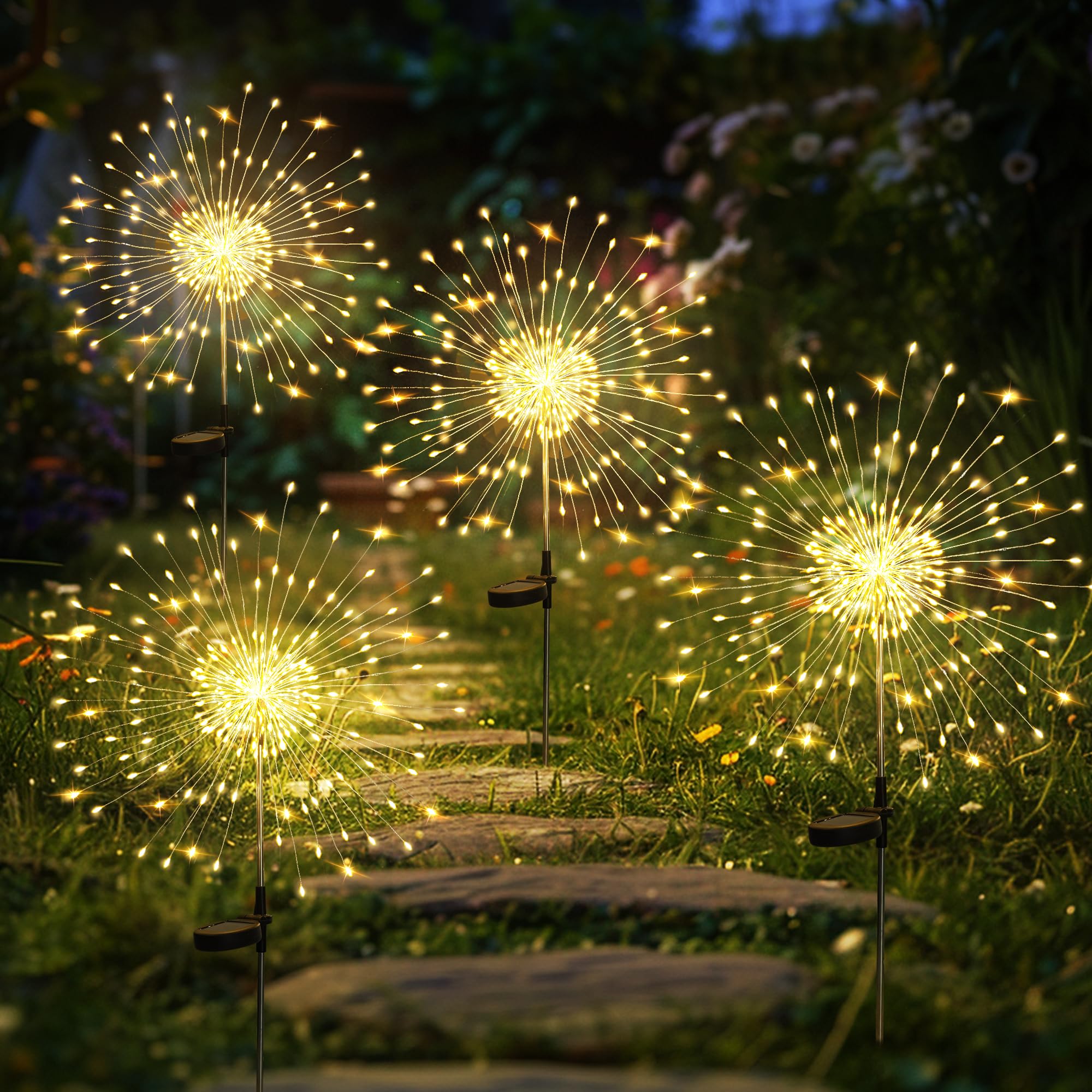 GIGALUMI 120LED four-pack garden lights illuminate pathways warmly