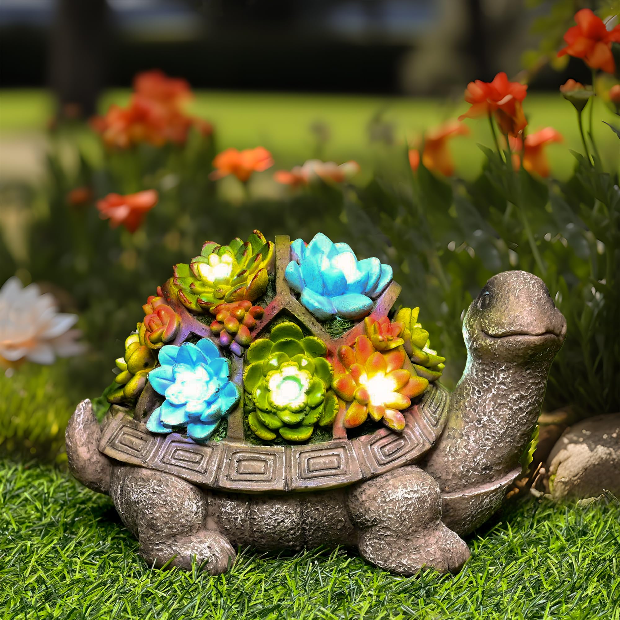 GIGALUMI solar garden turtle front view, a charming focal point for yard decor.